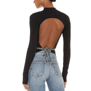 Free People Women's Top Edge of Town Long Sleeve Crop Top Open Back Mock Neck XS